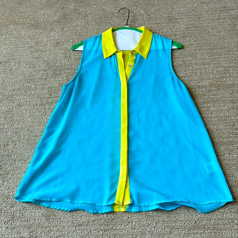 Blue button down tank top